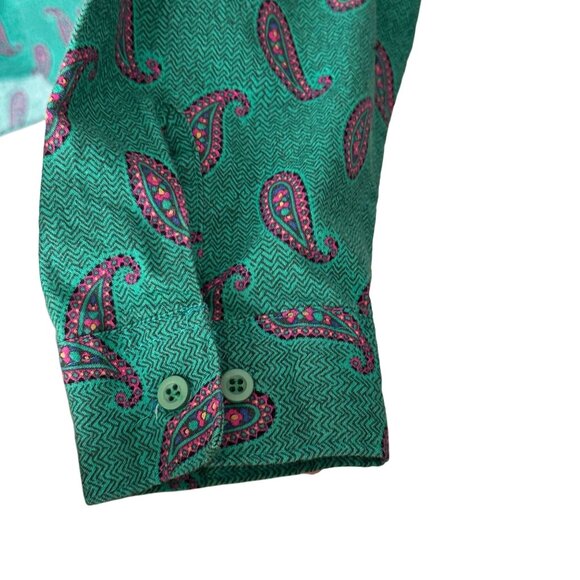 Vintage 90s Kudos Green Paisley Button Up Shirt Men’s Medium Long Sleeve - Picture 3 of 6